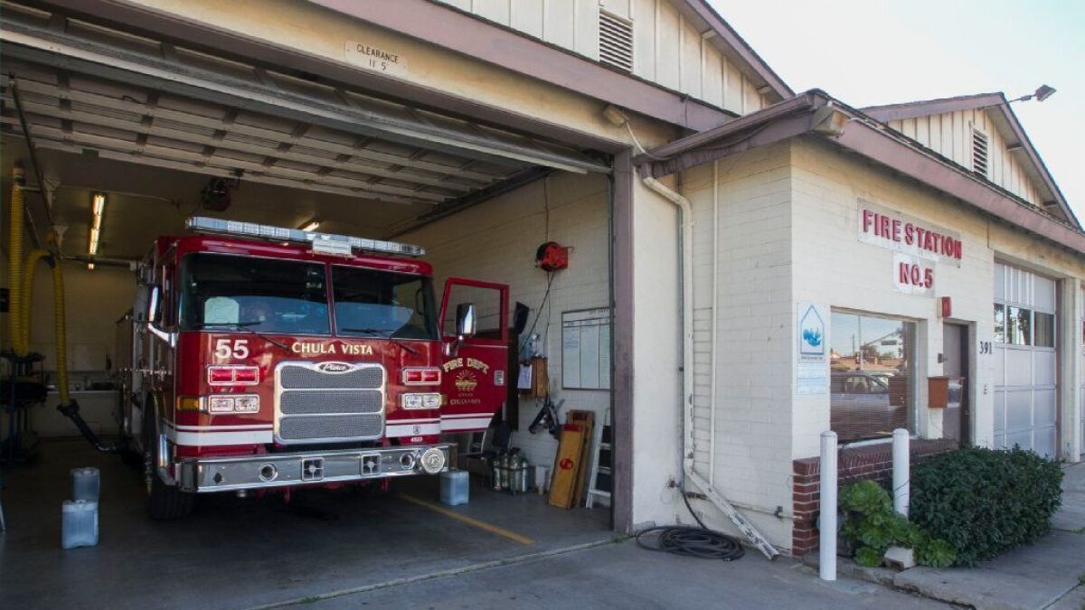 CHULA VISTA, CA.-Dec 29 2016: Station 5 in Chula Vistat use to be a Montgomery Fire Protection District station until it was annexed by Chula Vista in the 1980's. At least two fire stations in the City of Chula Vista are in need of major repairs or replacement according to firefighters who work there. Leaky roofs, mold, asbestos and a general lack of maintenance create an unsafe workplace say the firefighters. Stations 5 and 9 are in particularly bad shape. PHOTO/JOHN GIBBINS, Staff photographer, San Diego Union-Tribune) copyright 2016