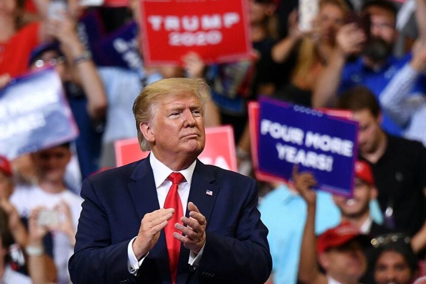 TOPSHOT - US President Donald Trump gestures after a rally at the Amway Center in Orlando, Florida to officially launch his 2020 campaign on June 18, 2019. (Photo by MANDEL NGAN / AFP)MANDEL NGAN/AFP/Getty Images ** OUTS - ELSENT, FPG, CM - OUTS * NM, PH, VA if sourced by CT, LA or MoD **