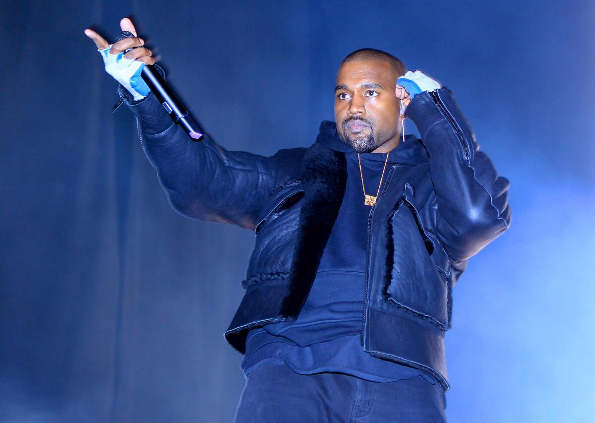 Kanye West performs during the Roc City Classic concert in New York on Feb. 12
