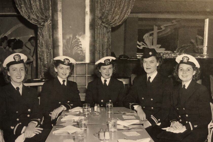 Dorothy Marie May, pictured second from left, during a luncheon of U.S. Navy and Army Nurse Corps officers during World War II (circa 1945).