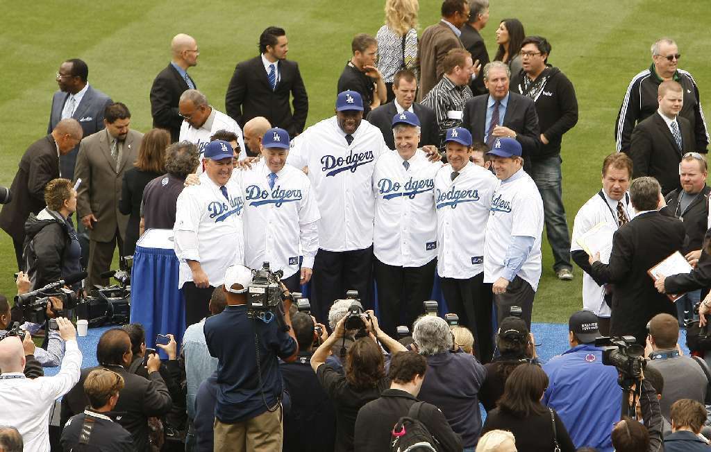 The Dodgers new ownership group addresses the media on May 13 at Dodger Stadium.