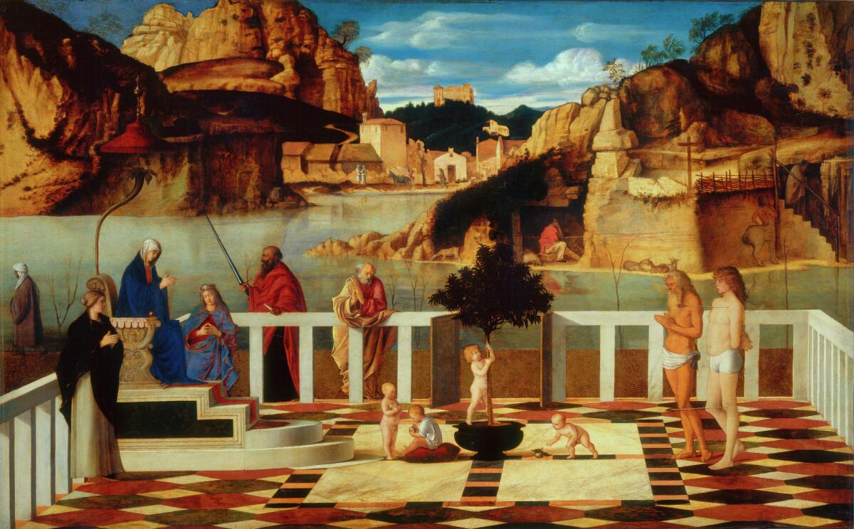 Giovanni Bellini, "Sacred Allegory," about 1500-1504, from "Giovanni Bellini: Landscapes of Faith in Renaissance Venice." (Scala/Ministero per i Beni e le Attività culturali / Art Resource, New York)