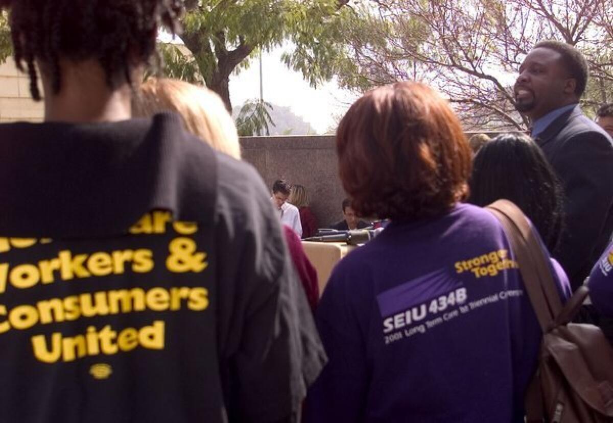 Tyrone Freeman of SEIU Local 6434 speaks at a 2002 event in Los Angeles