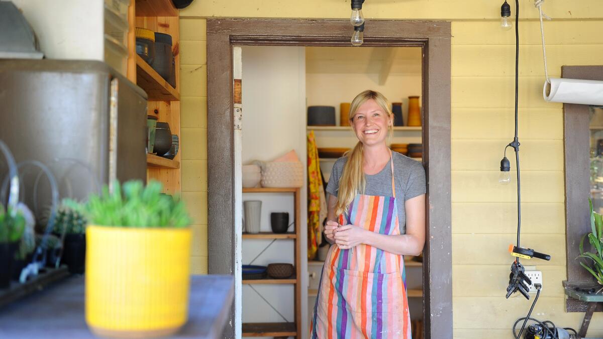 Juggling two kids, three dogs and a rock band, artist Meredith Metcalf creates one-of-a-kind ceramic objects in her Highland Park home studio.