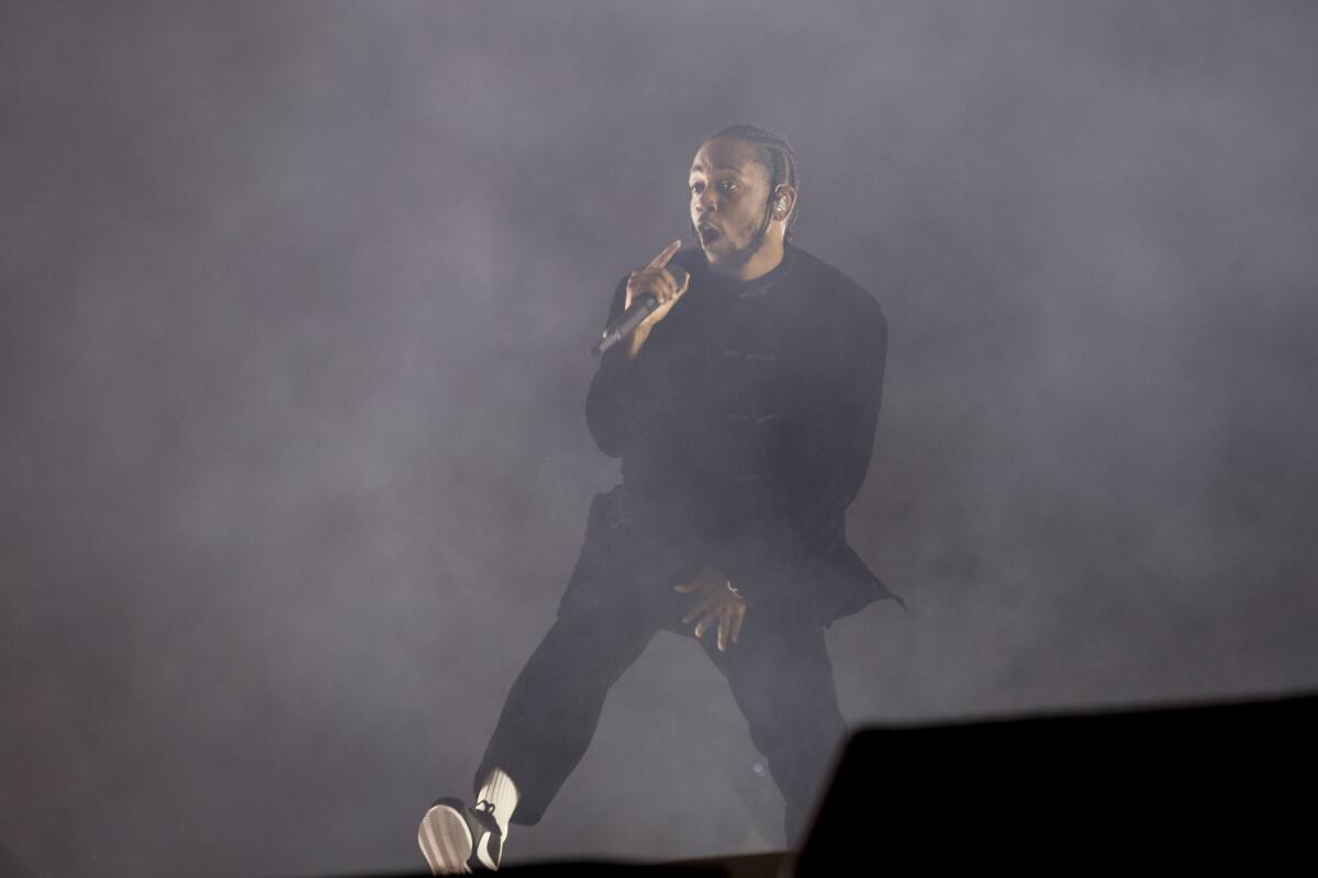 Kendrick Lamar at Coachella. (Patrick T. Fallon / For The Times)