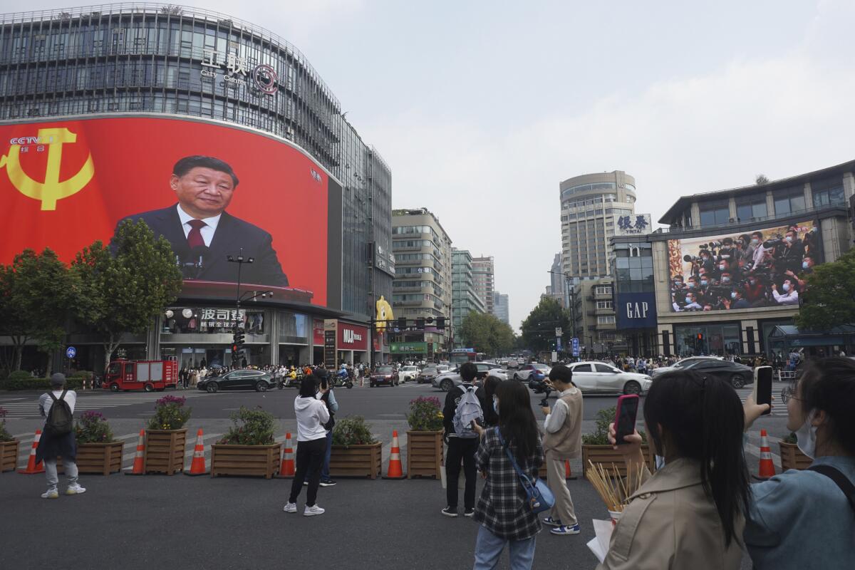 Chinese President Xi Jinping projected on a giant screen in Hangzhou, eastern China