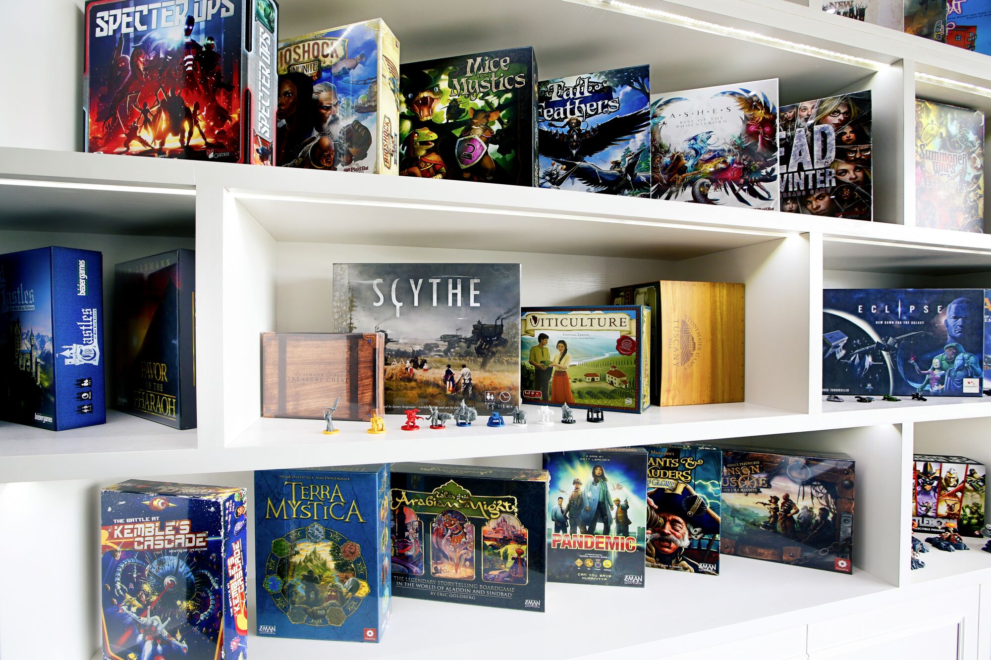 Shelves at the Panda Game Manufacturing factory in Shenzhen display some of the board games from Stonemaier and others.