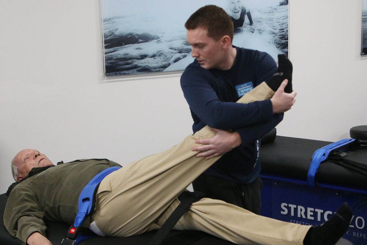 One of the five stretching tables in the relocated Stretch Zone facility.