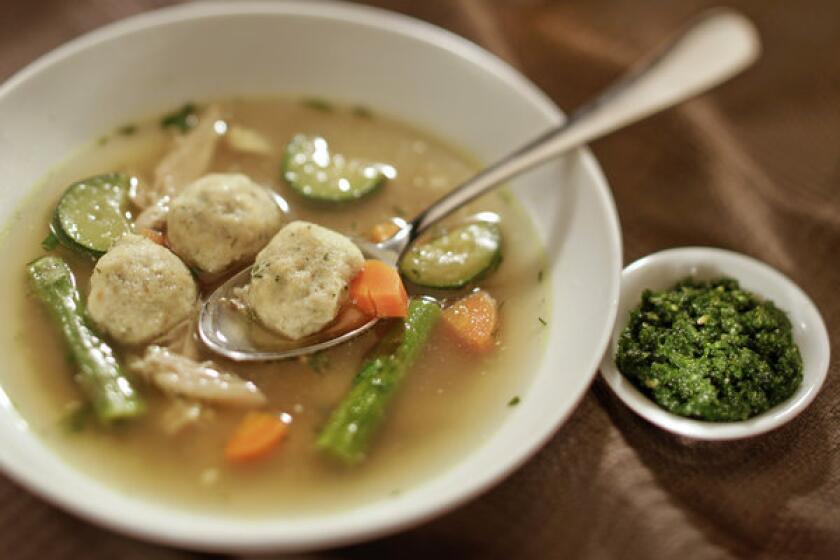 A comforting bowl of chicken soup with matzo balls. Recipe here.