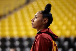 Long Beach, California December 21, 2023-USC women's basketball player Juju Watkins before a recent game at Cal St. Long Beach. (Wally Skalij/Los Angeles Times)