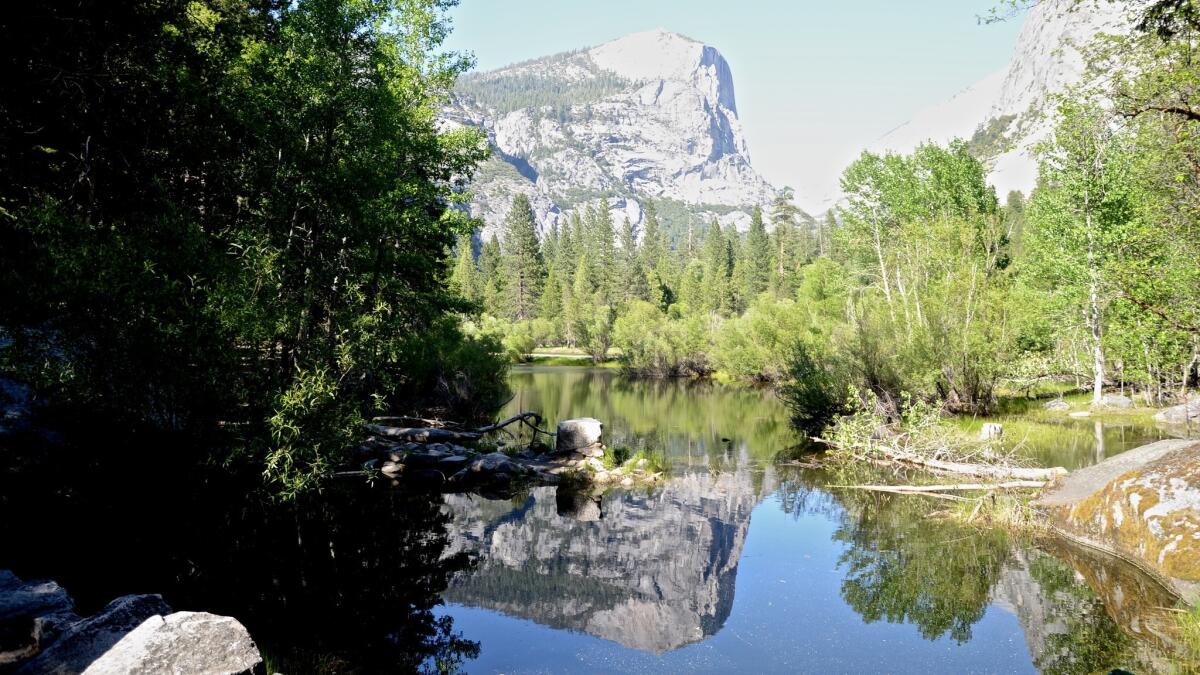 Mirror Lake is in Yosemite Valley, the most popular part of Yosemite National Park.