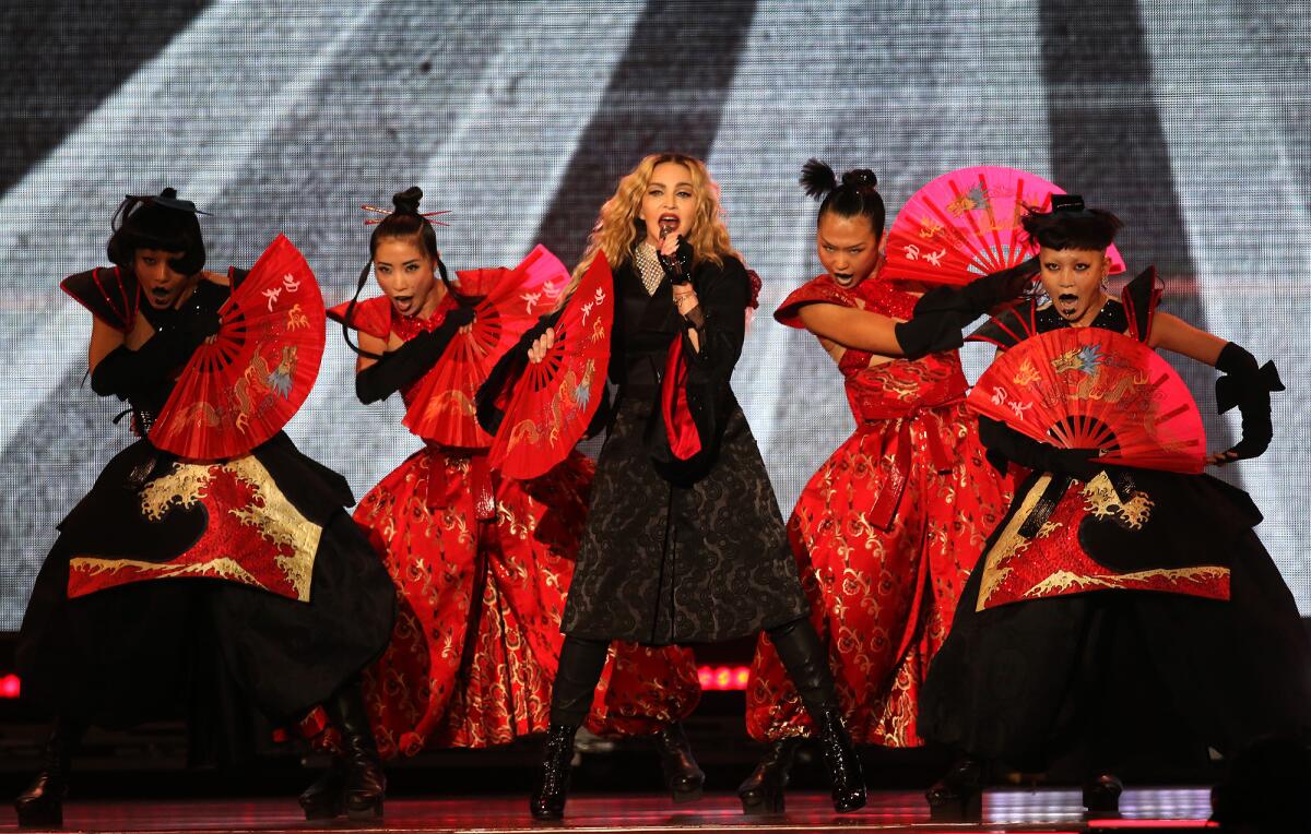 Madonna performs Tuesday night at the Forum in Inglewood.