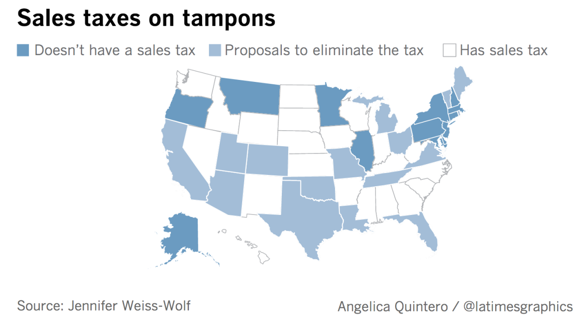 A map of proposals to eliminate sales taxes on tampons.