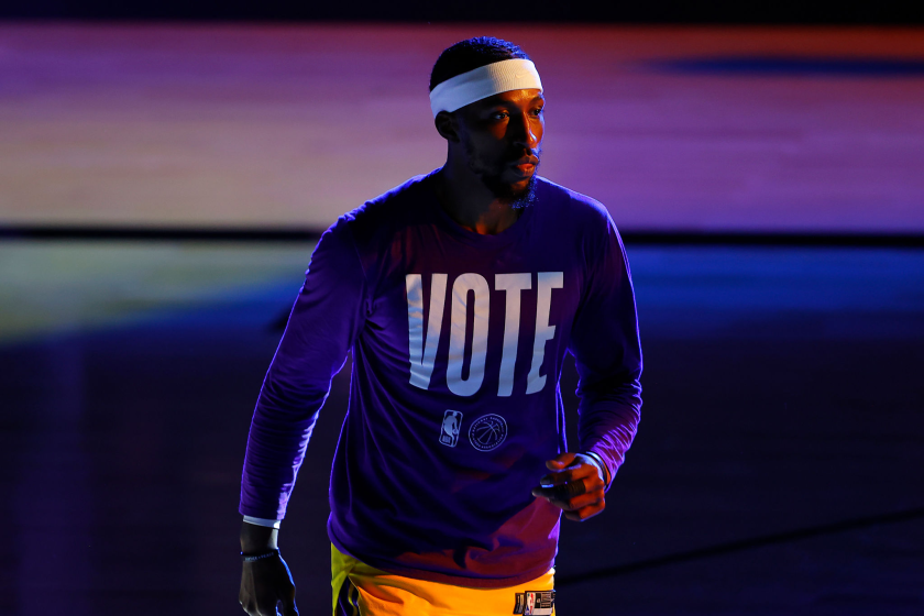 LAKE BUENA VISTA, FLORIDA - SEPTEMBER 24: Kentavious Caldwell-Pope #1 of the Los Angeles Lakers during warm-up.