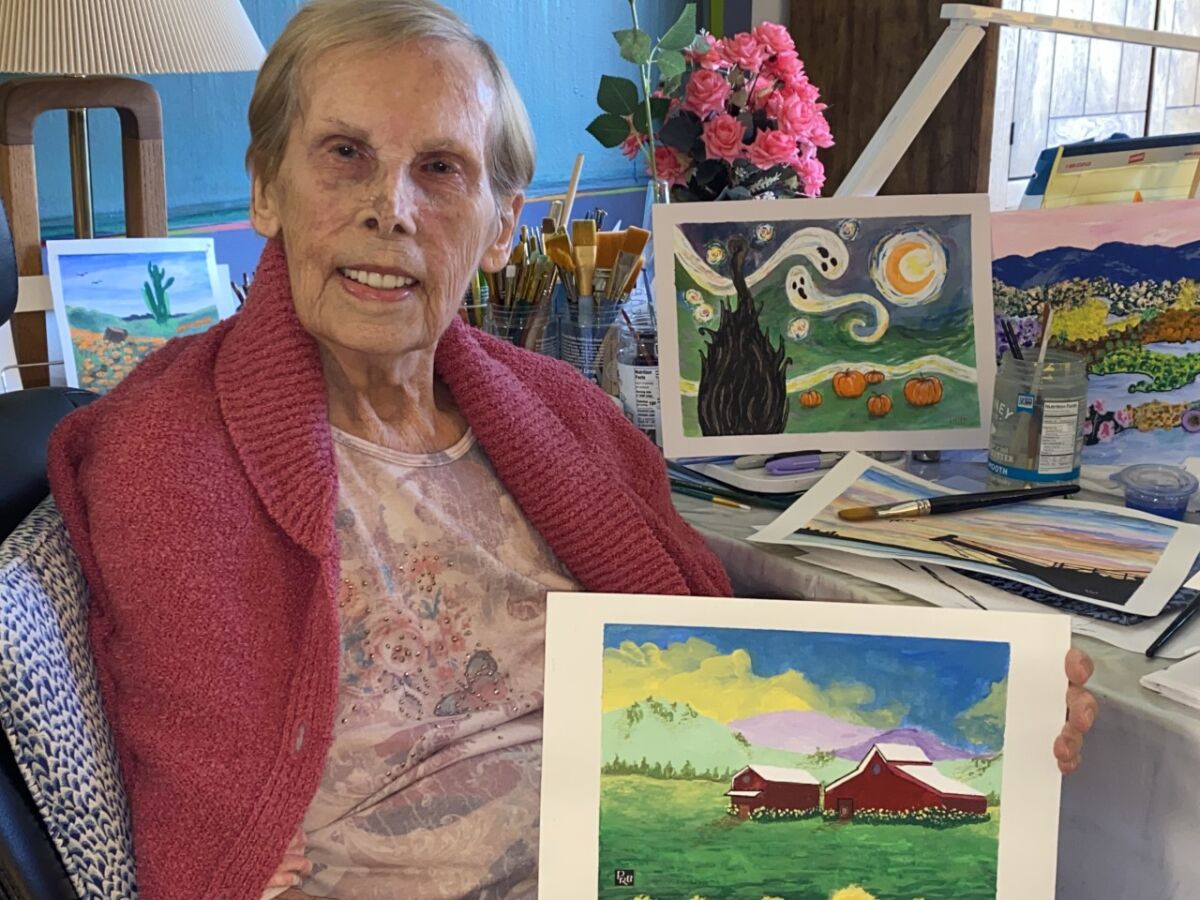 Patricia Barnett, 95, set up a painting studio in her assisted living facility but no longer can afford to live there.