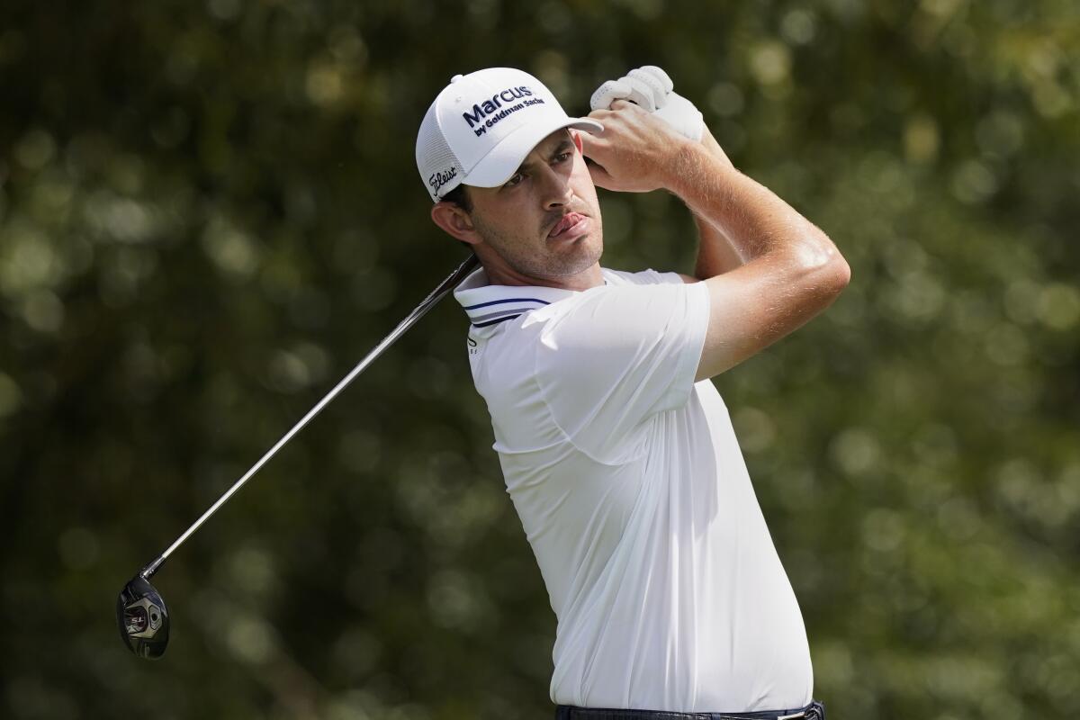 Patrick Cantlay hits from the third tee during second-round play in the Tour Championship on Sept. 3, 2021, in Atlanta.