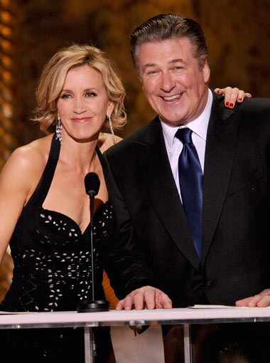 Felicity Huffman (pictured here presenting with Alec Baldwin) holds her own in a sea of twentysomething starlets.