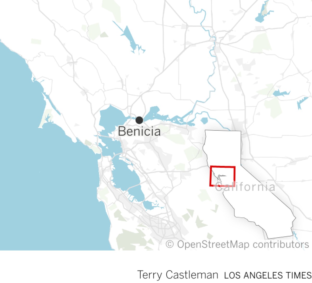 Map showing Benicia, CA.