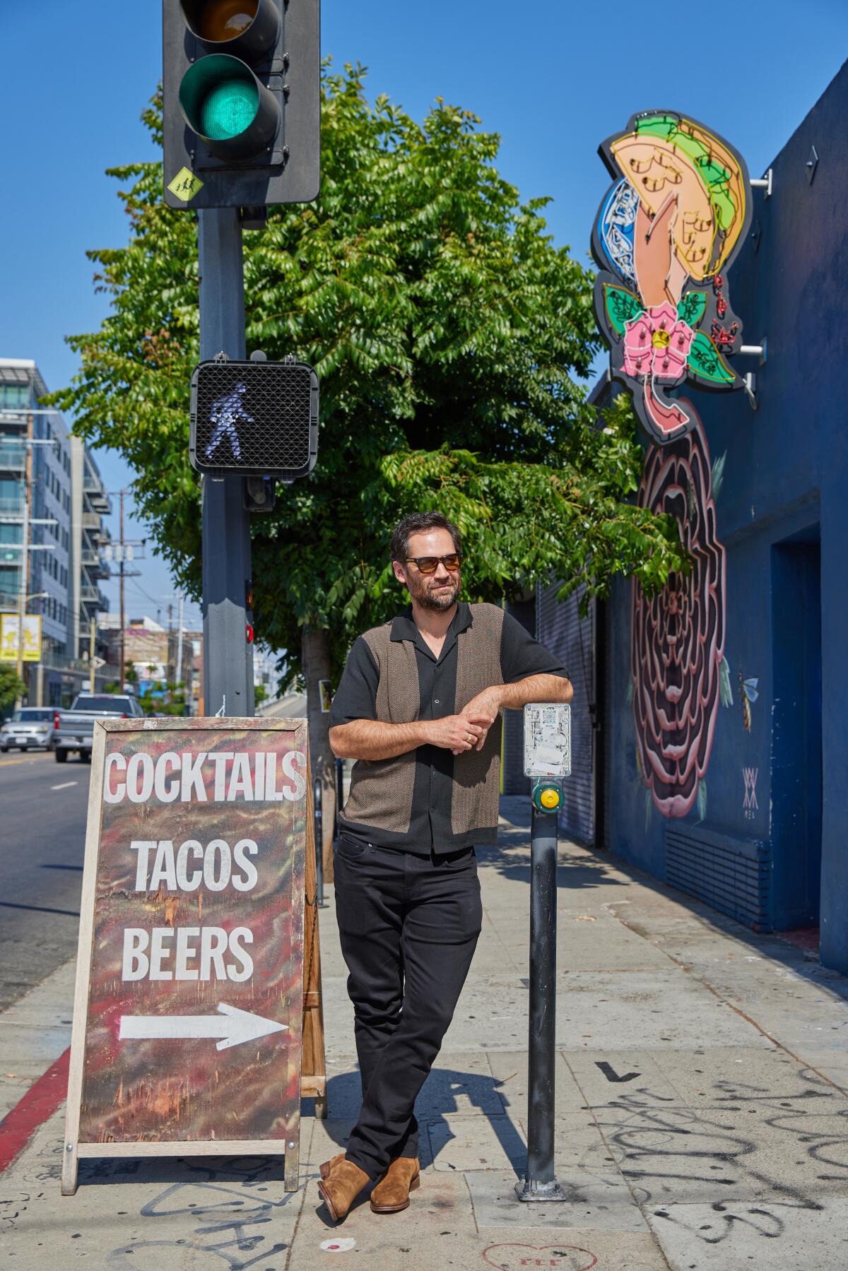 "Lincoln Lawyer" star Manuel Garcia-Rulfo outside of Guerrilla Tacos in downtown Los Angeles.