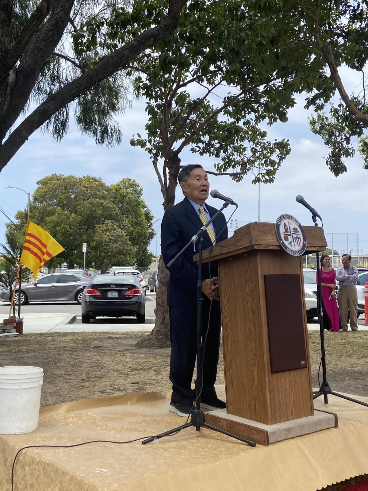 Tony Lam speaks during the park renaming event in his honor.