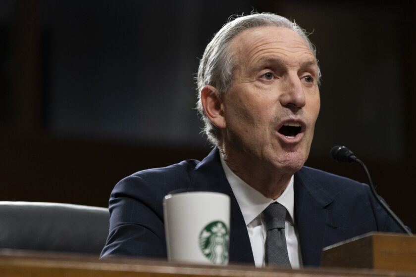 Former Starbucks CEO Howard Schultz testifies before the Senate Health, Education, Labor and Pensions committee, Wednesday, March 29, 2023, on Capitol Hill in Washington. (AP Photo/Jacquelyn Martin)