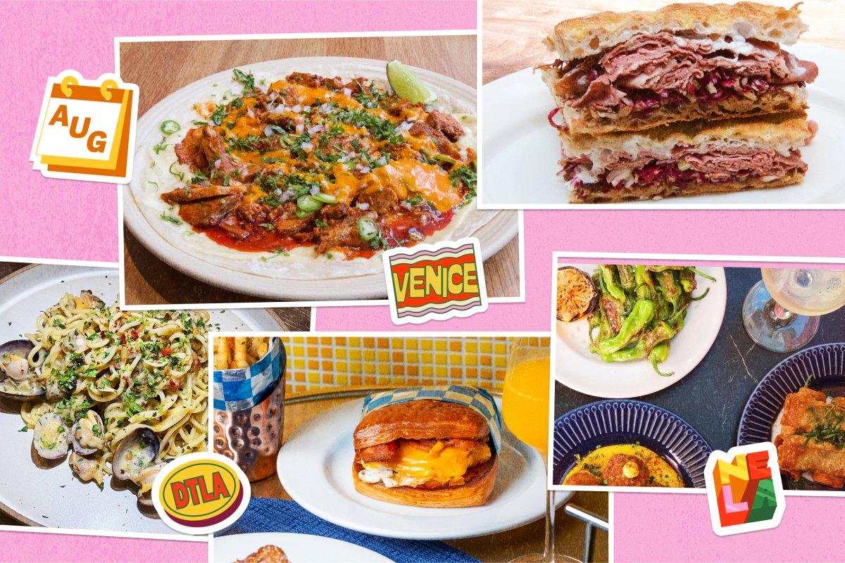 A photo collage of various sandwiches, pasta dishes and vegan meals