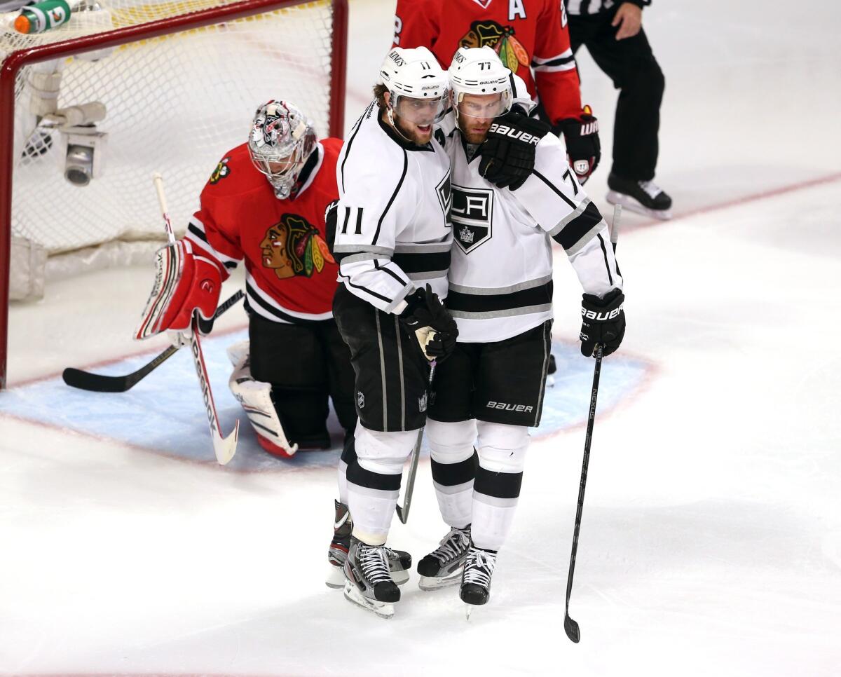 Center Anze Kopitar, left, and right wing Jeff Carter could be a high-scoring combination for the Kings.