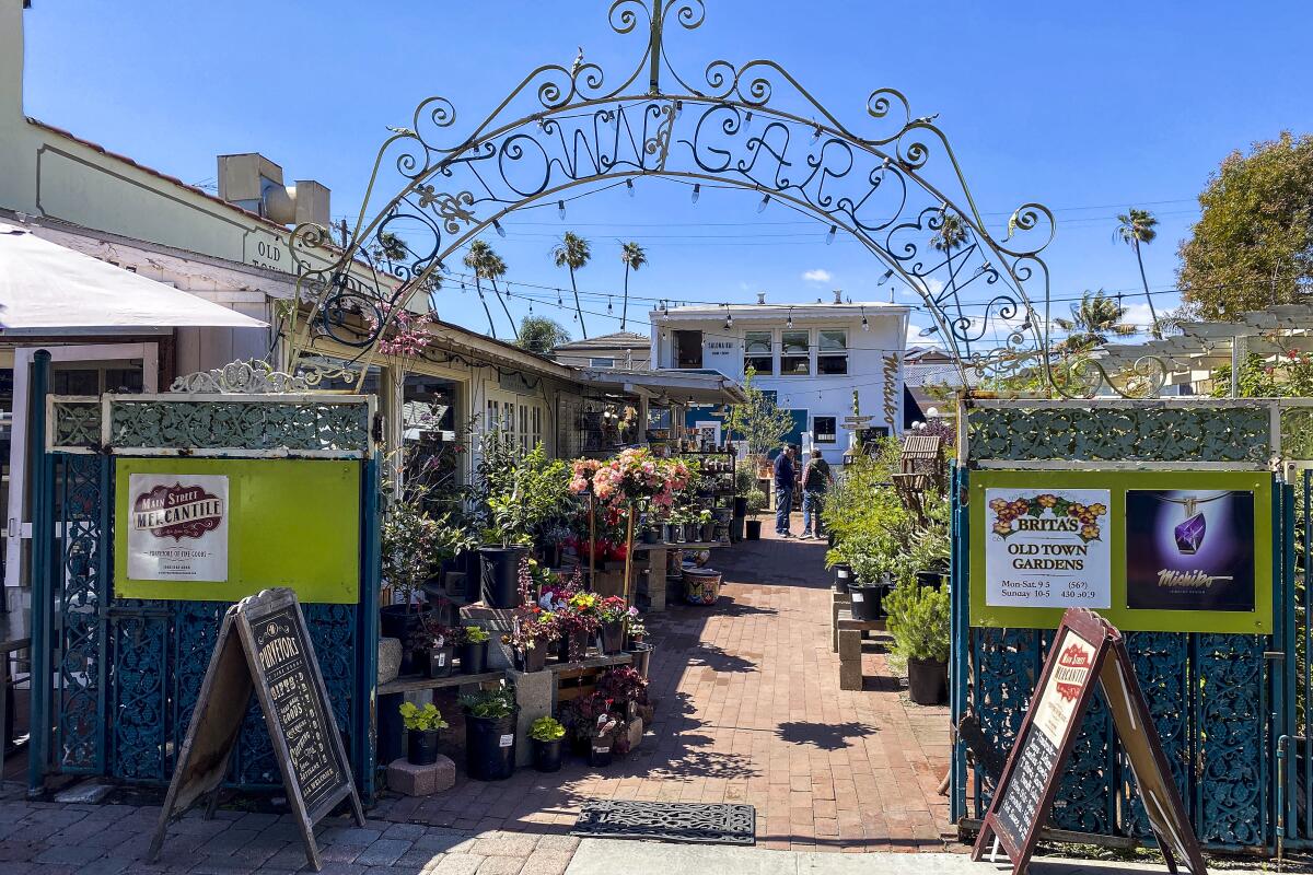 The entrance to Brita's Old Town Gardens in Seal Beach on Main Street.