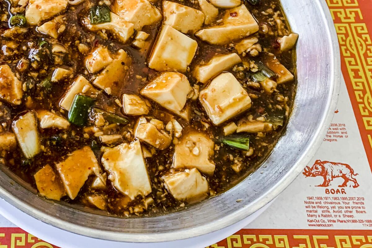 A mapo tofu dish from Chinese Friends Fresh Szechuan Kitchen