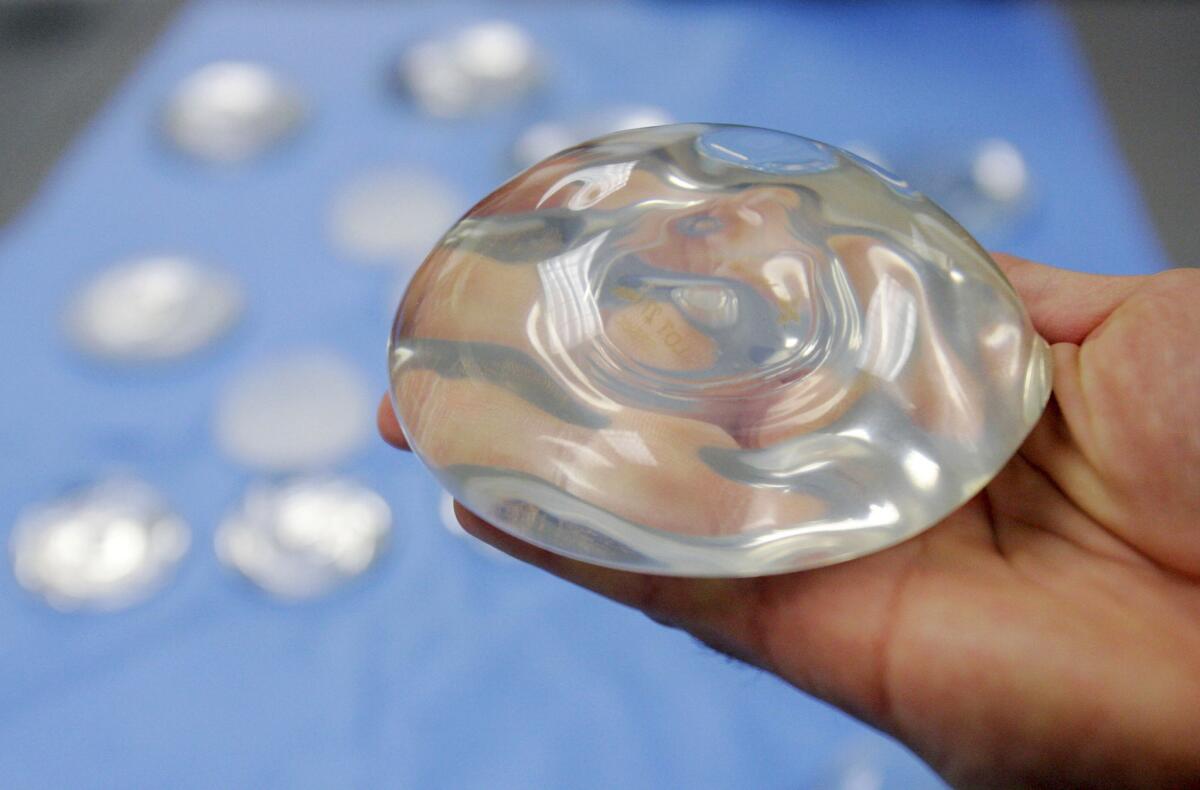 Cohesive gell implants, also know as gummy bear implants, are growing in popularity in place of older silicon breast implants like the one pictured above.