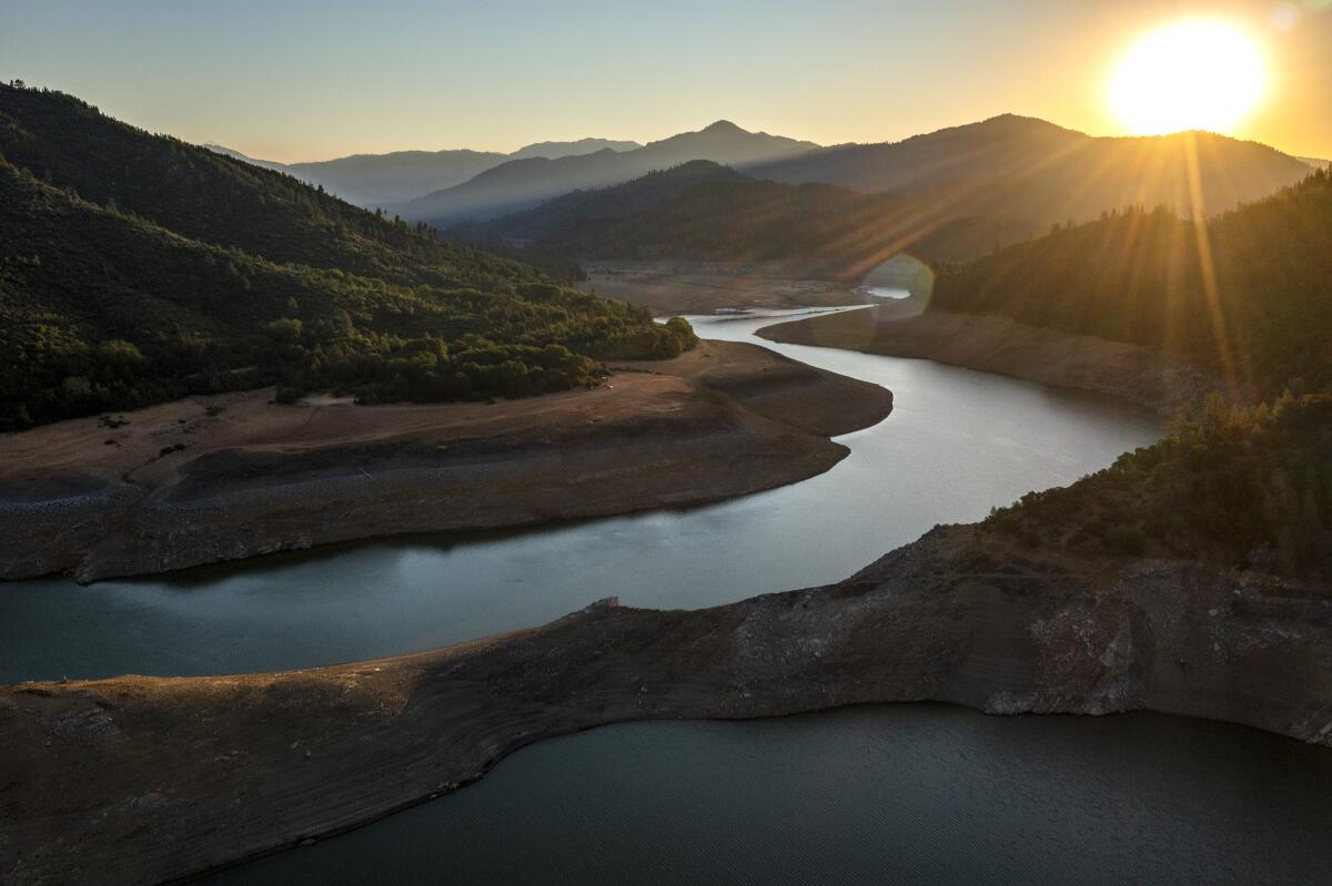 Low water levels in a lake.