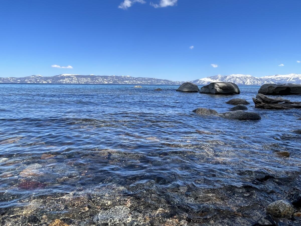 The clear blue waters of Lake Tahoe.