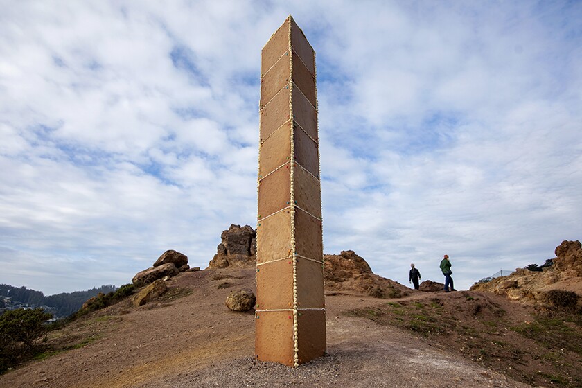 A gingerbread monolith on a San Francisco hilltop was held together by icing.