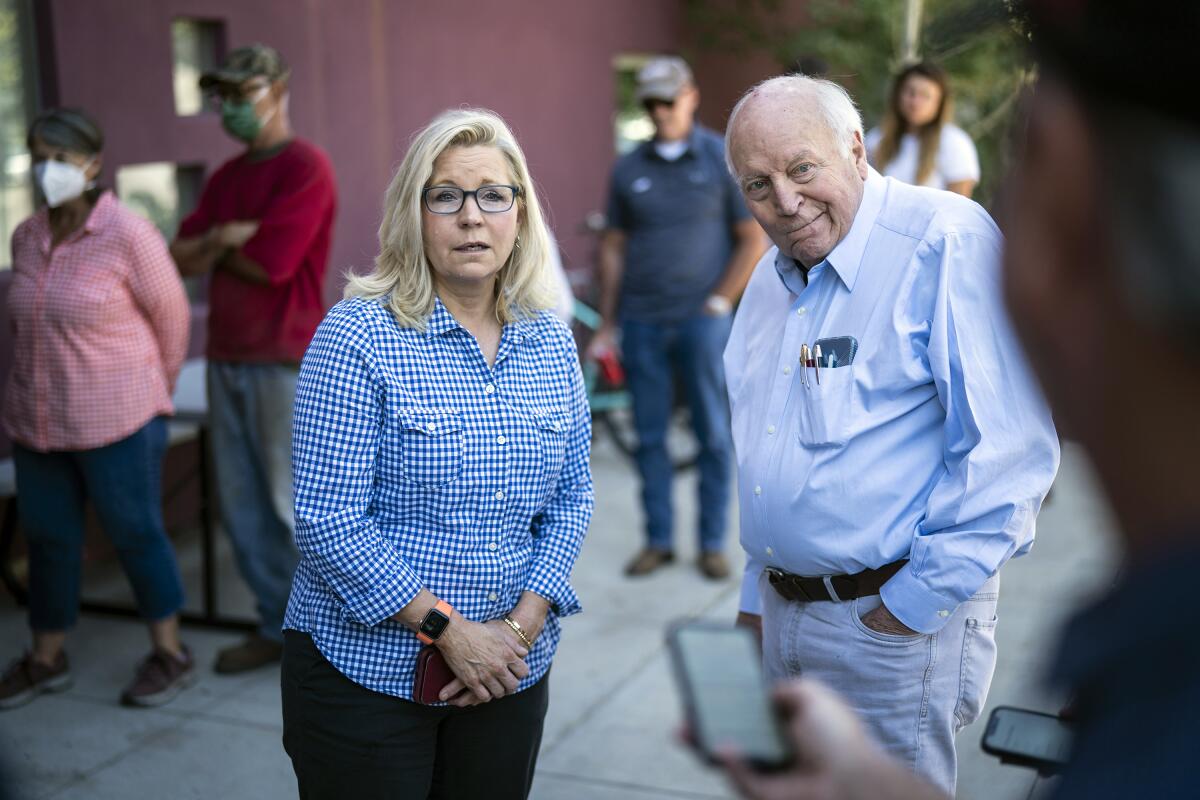 Former Rep. Liz Cheney in 2022 with her father, former Vice President Dick Cheney.