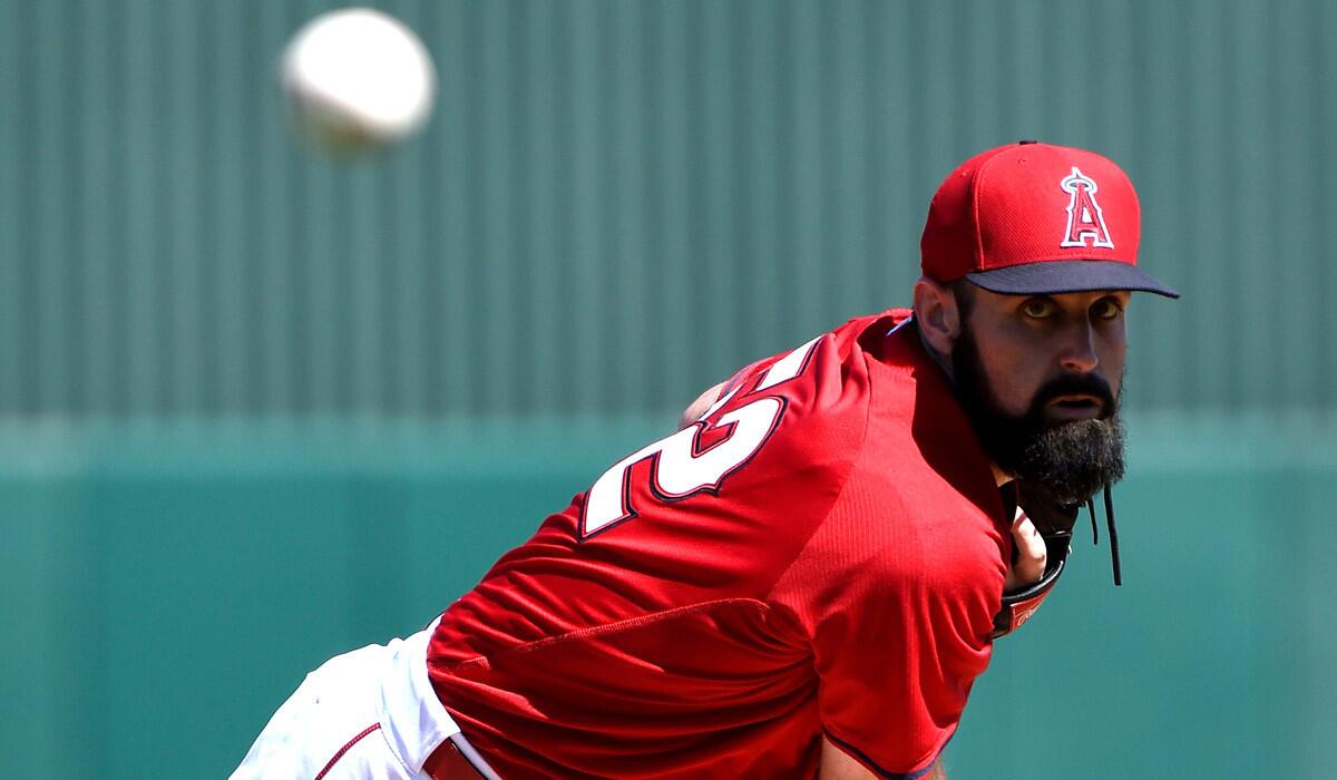 Angels pitcher Matt Shoemaker pitches during a spring training game.