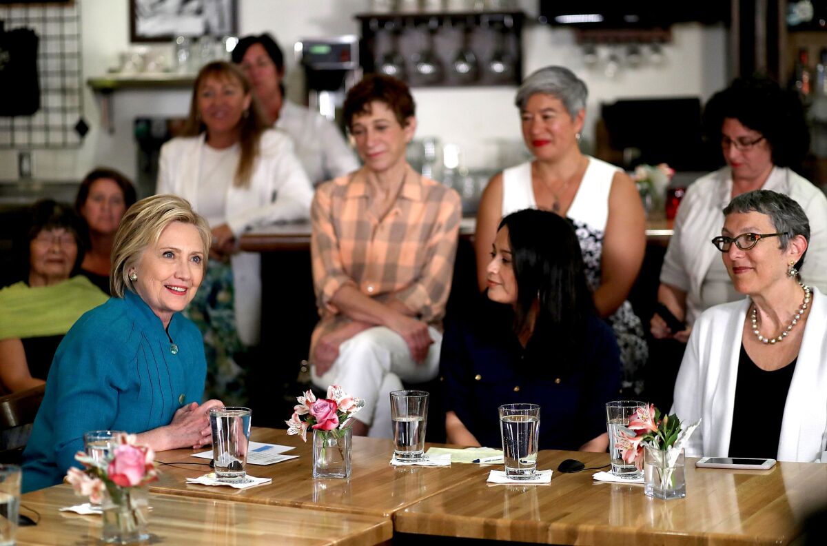 Hillary Clinton meets with women in Santa Barbara last week.