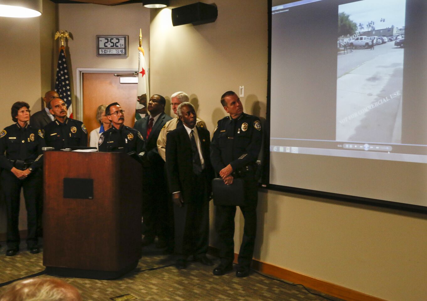 El Cajon Police Chief Jeff Davis stands at the podium while he releases the video of the officer involved shooting.