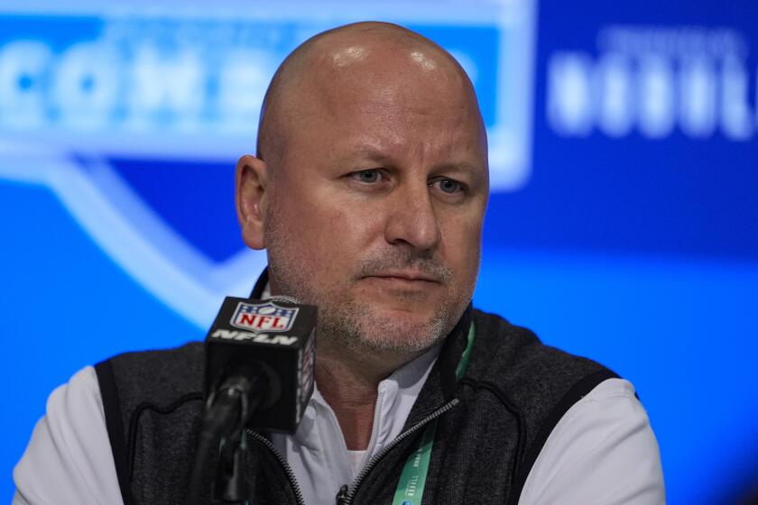 Los Angeles Chargers general manager Joe Hortiz speaks during a press conference at the NFL football scouting combine in Indianapolis, Tuesday, Feb. 27, 2024. (AP Photo/Michael Conroy)