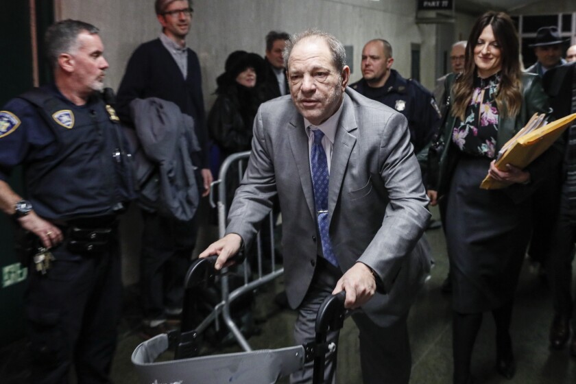 Harvey Weinstein leaves a Manhattan courthouse.