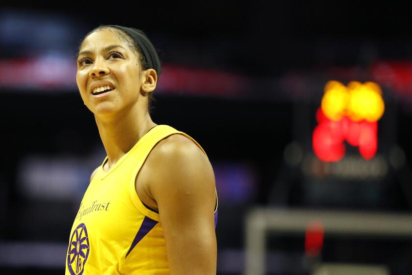 LOS ANGELES, CALIFORNIA - AUGUST 11: Forward Candace Parker #3 of the Los Angeles Sparks looks on during a game against the Chicago Sky at Staples Center on August 11, 2019 in Los Angeles, California. NOTE TO USER: User expressly acknowledges and agrees that, by downloading and or using this photograph, User is consenting to the terms and conditions of the Getty Images License Agreement. (Photo by Katharine Lotze/Getty Images)