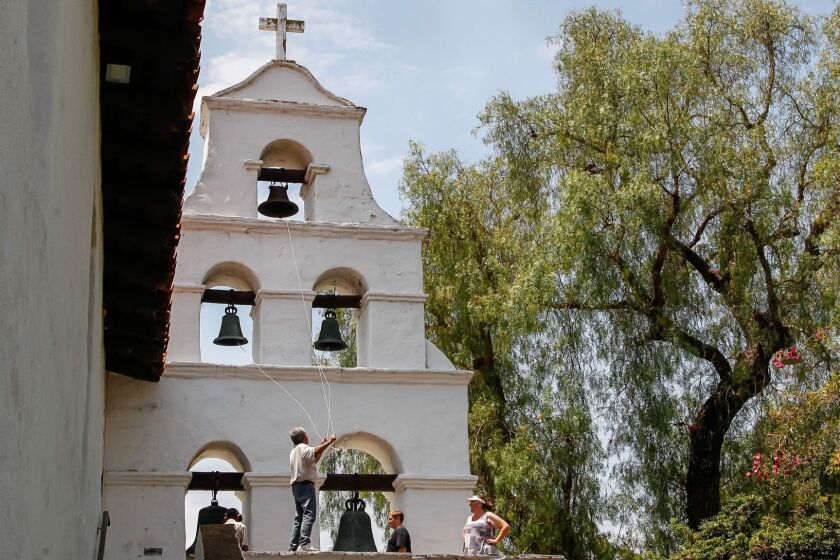 SAN DIEGO, CA July 15th, 2017 | In a once a year event called the Festival of the Bells, all 5 bells are rung simultaneously at the Mission San Diego De Alcala on Saturday in San Diego, California. | (Eduardo Contreras / San Diego Union-Tribune)