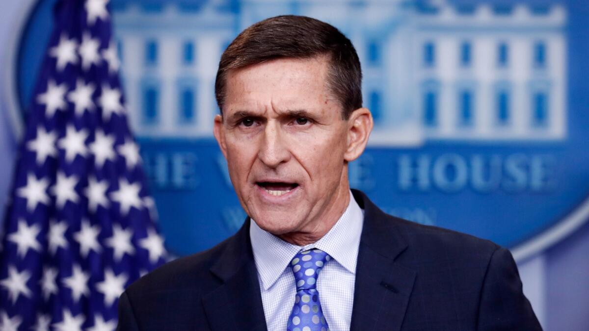 Michael Flynn speaks during the daily news briefing at the White House on Feb. 1, 2017.