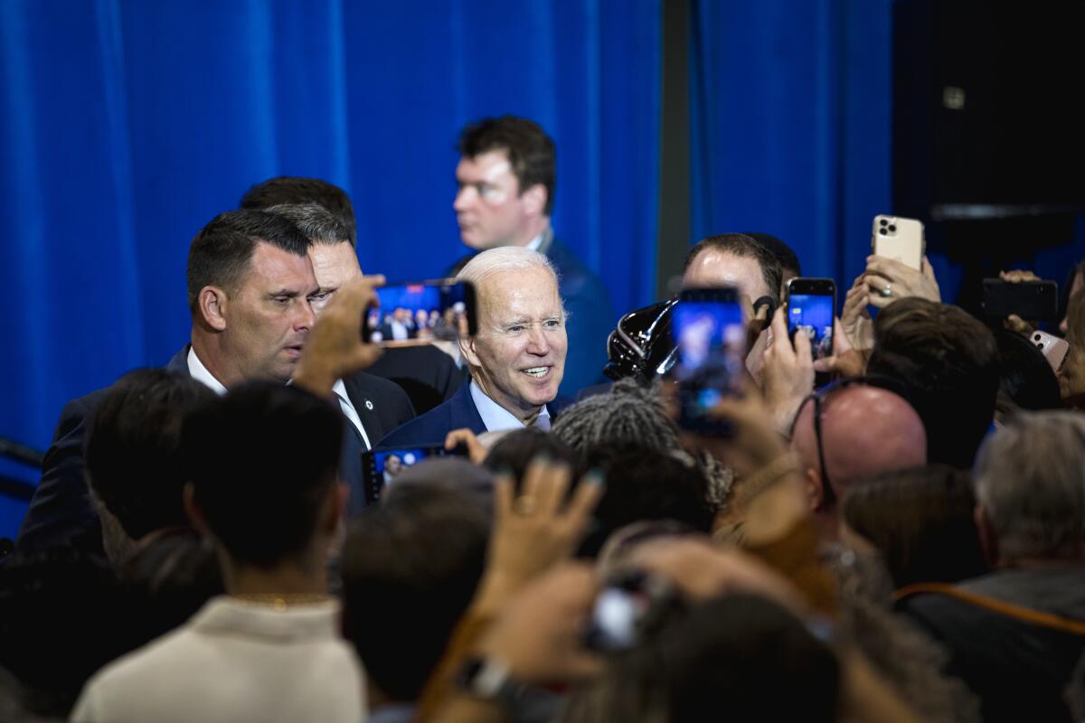 President Biden greets attendees during a New Mexico Democrats rally in Albuquerque, New Mexico.
