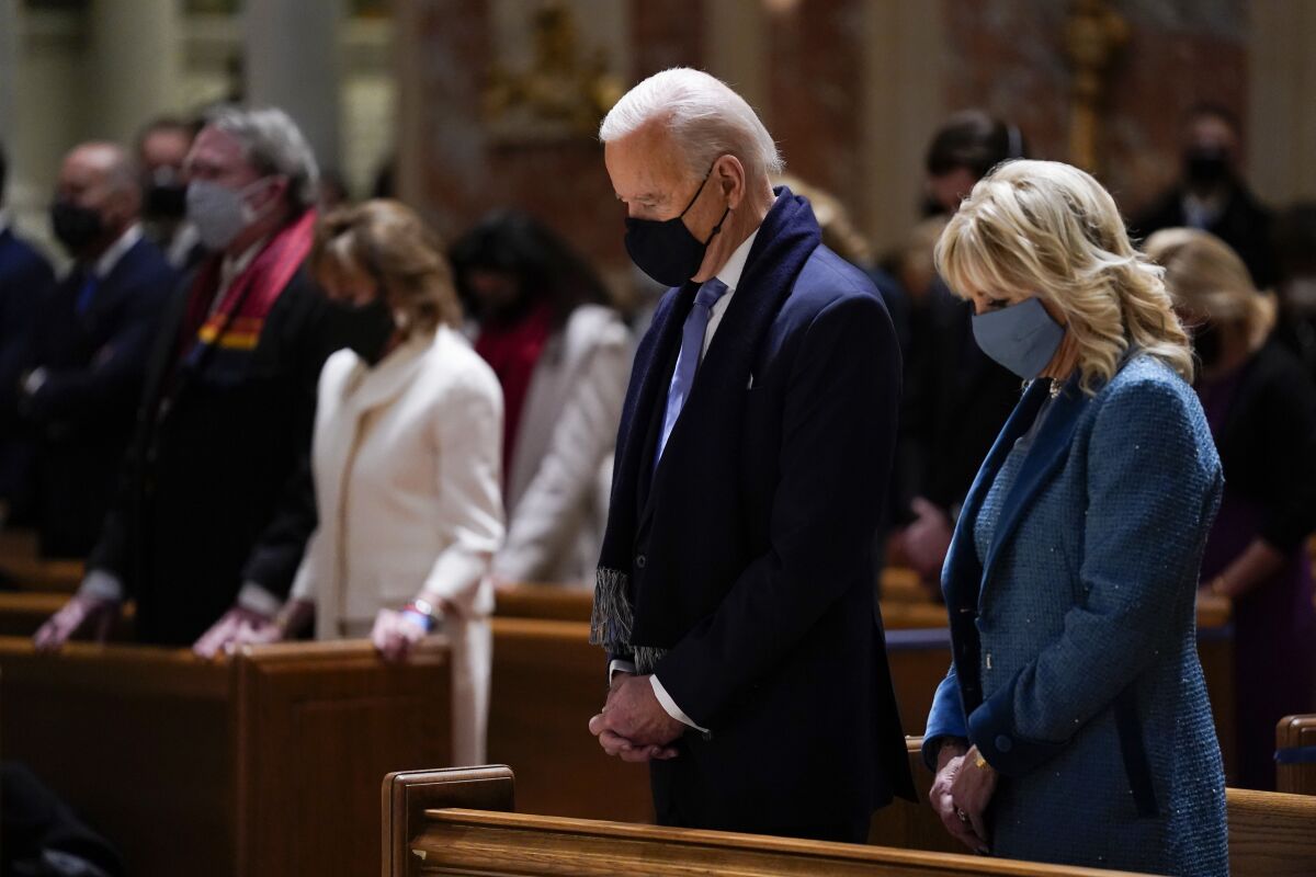 President-elect Joe Biden and his wife attend Mass during Inauguration Day ceremonies 