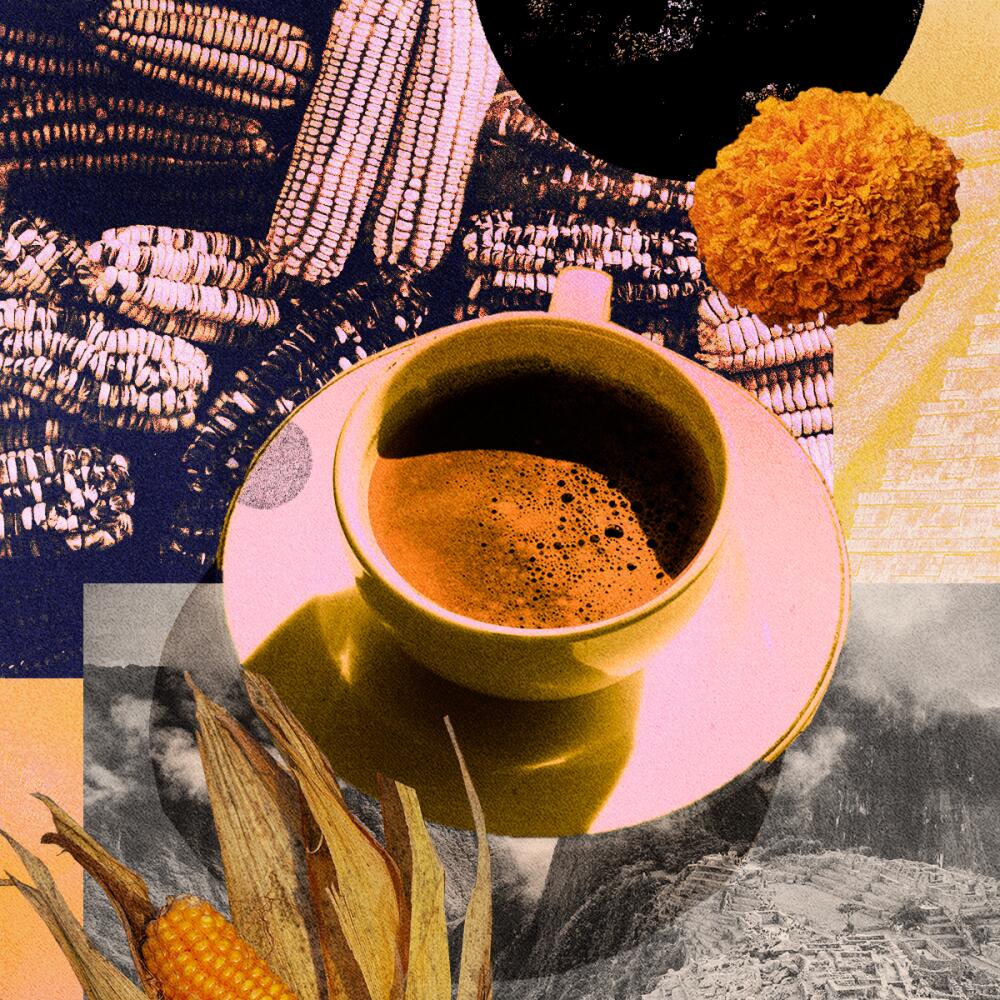 Collage of atole and a coffee drink 