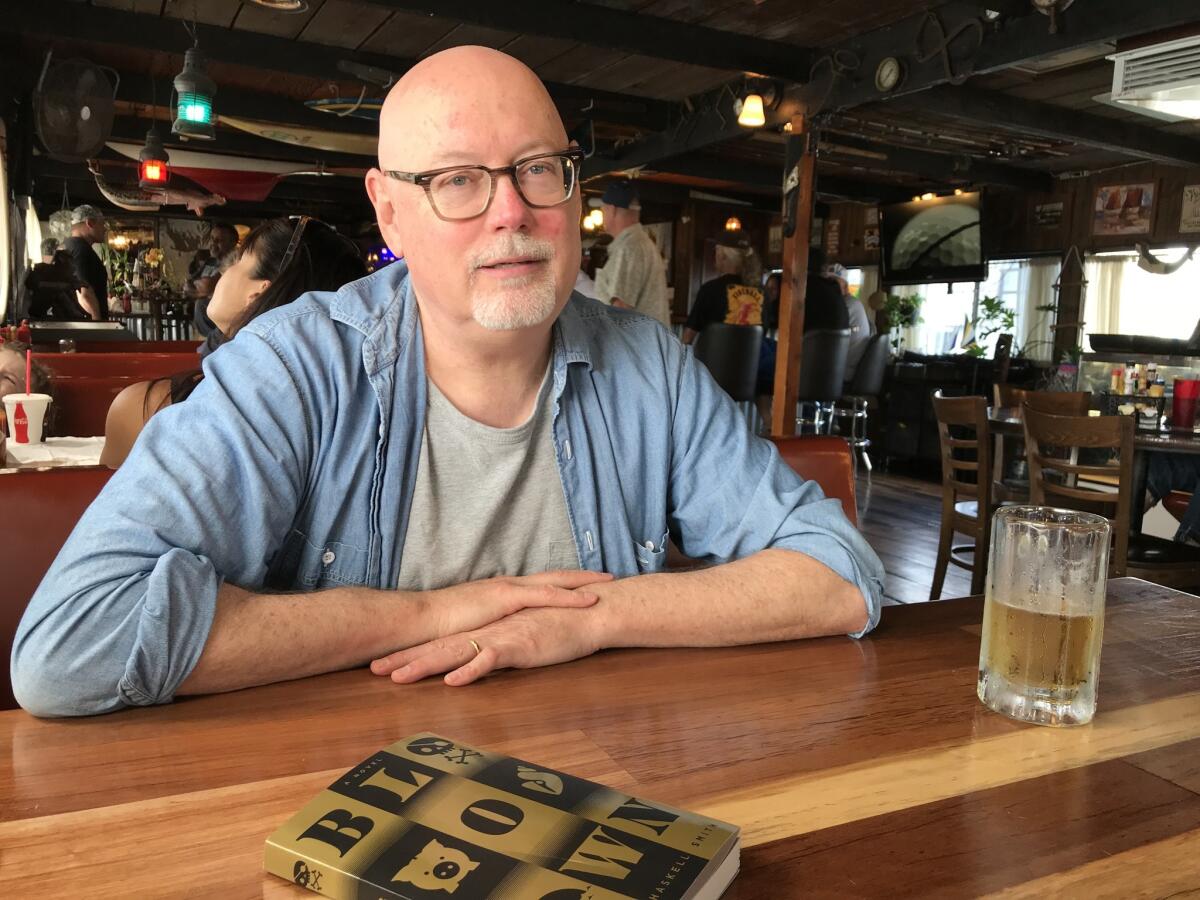 Mark Haskell Smith with his new novel "Blown" at the Chowder Barge.