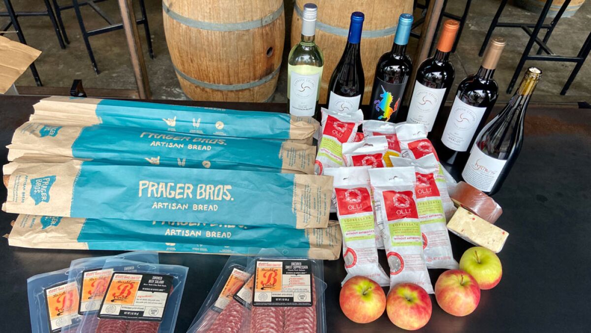 Carruth Cellars Urban Winery in Solana Beach is selling takeout packages of its wines with artisan bread, cheese and sausages made by local companies.