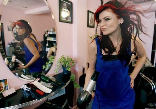 Juliana Eckblad, 25, at Frenchy's Beauty Parlor in the Magnolia Park neighborhood of Burbank, Calif. The tattooed stylists of the parlor tip their hats to the glamor of pin-up and hot rod culture with "kustom" cuts and color.