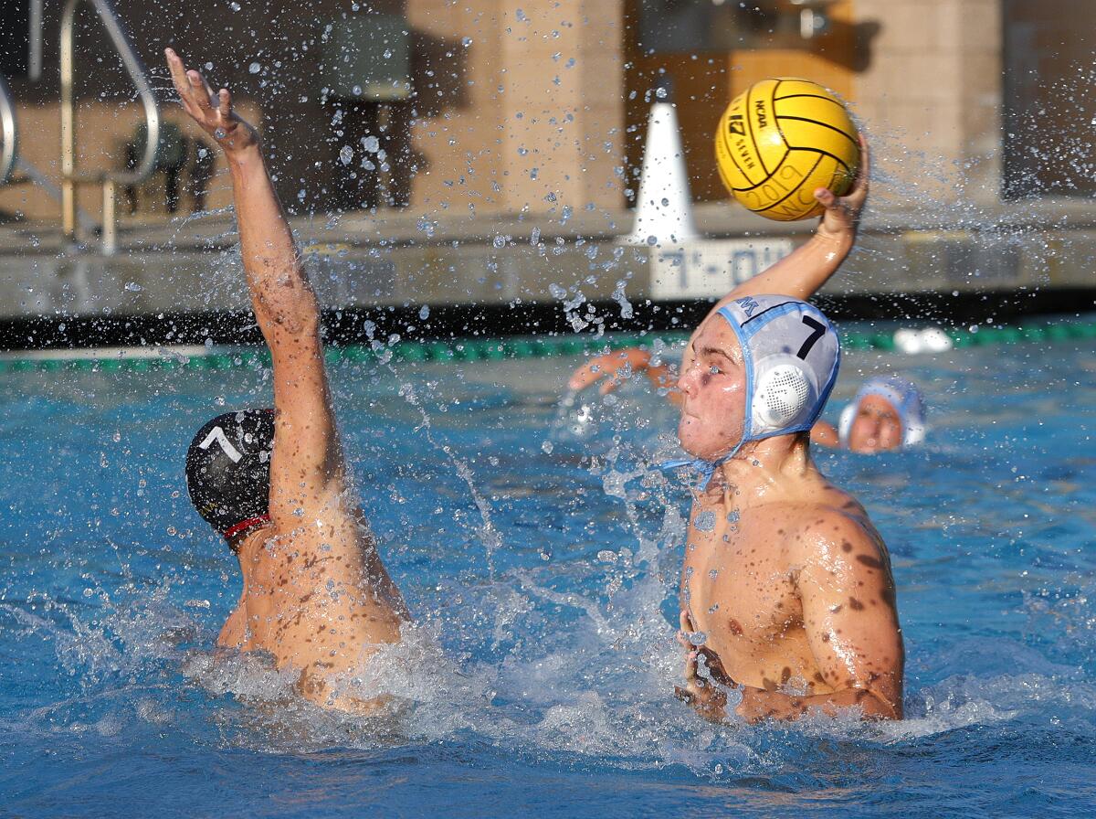 Corona del Mar's Tanner Pulice shoots against La Serna's Nolan Rapp in the first round of the CIF Southern Section Division 2 playoffs on Wednesday at Whittier College.