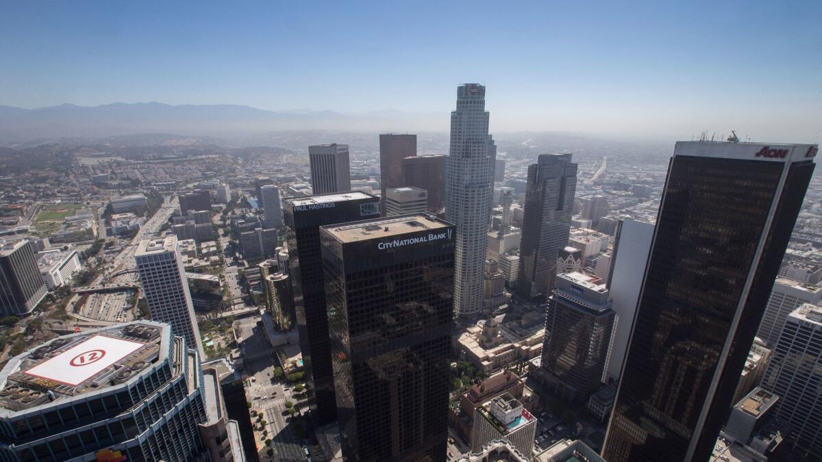 A view of the L.A. skyline and the smog in June 2017.